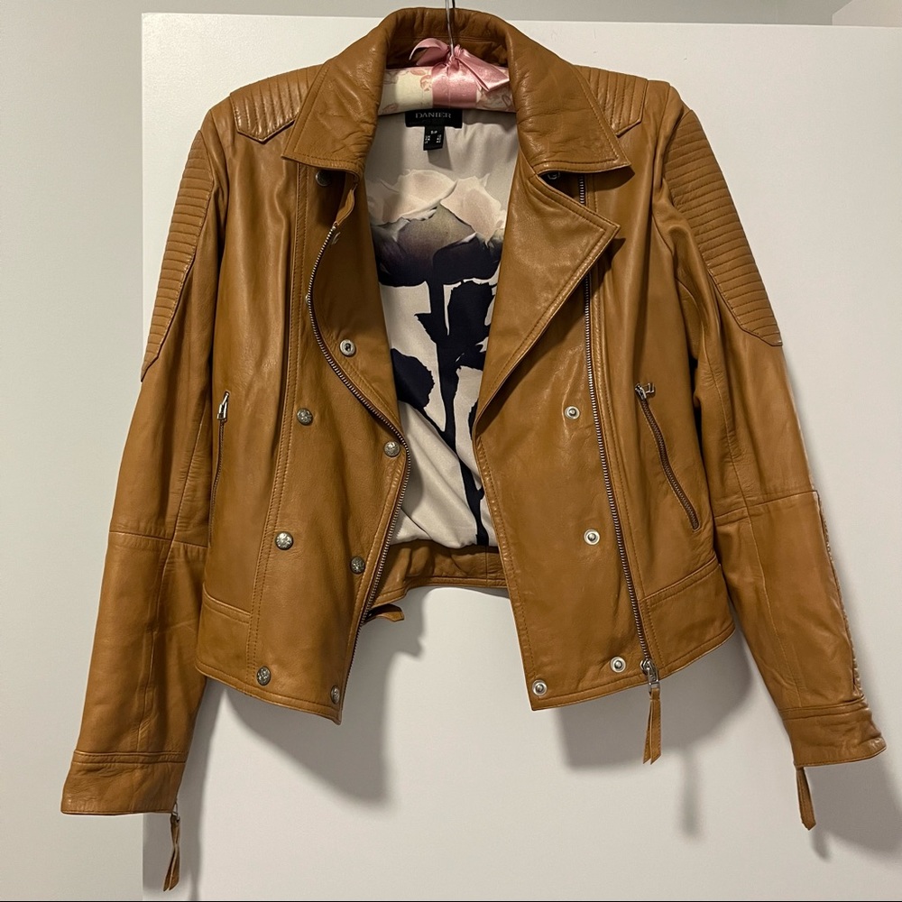 Danier moto jacket tan size small